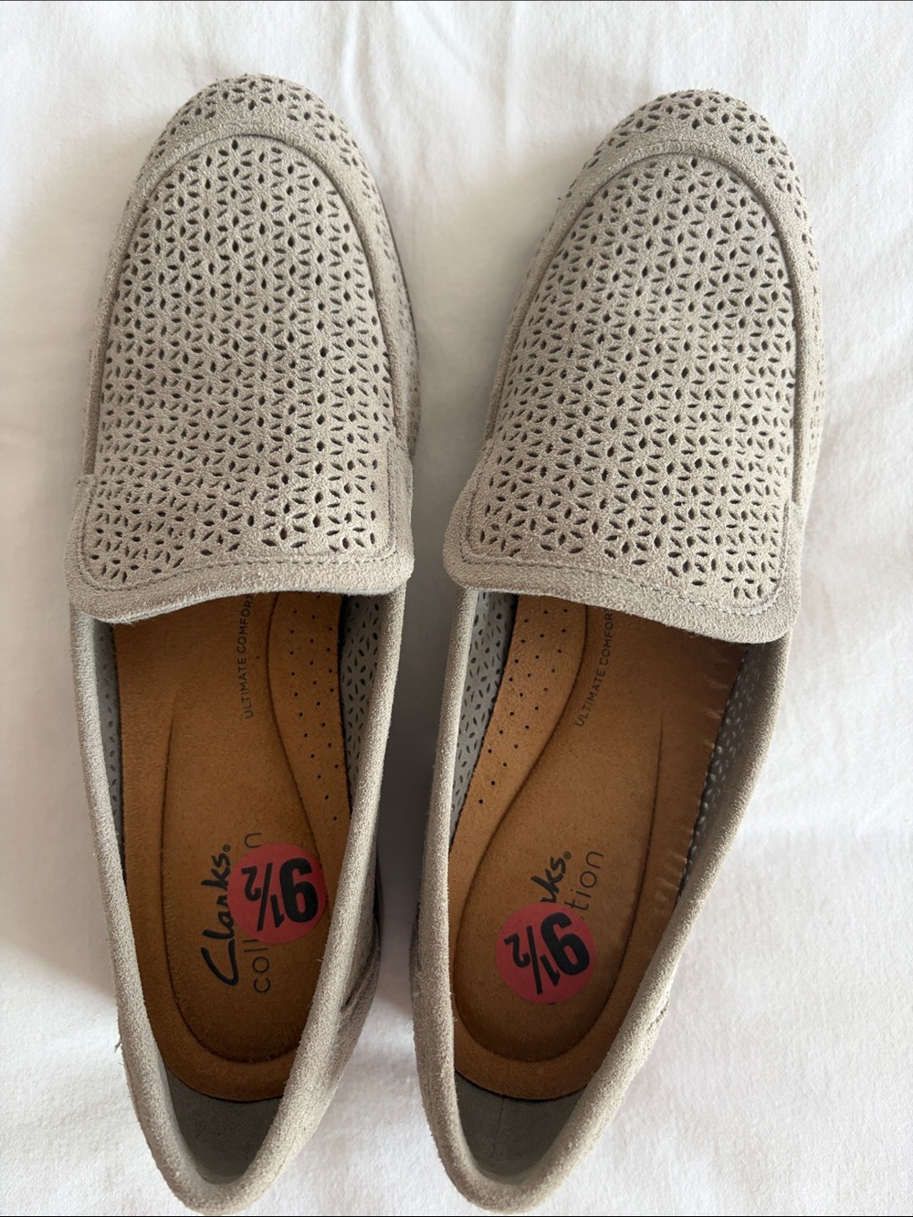 Clarks Light Gray Perforated Suede Slip-On Loafers